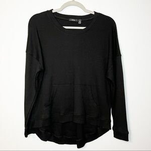 Women’s RDI black waffle knit pocket front long sleeve top size XS